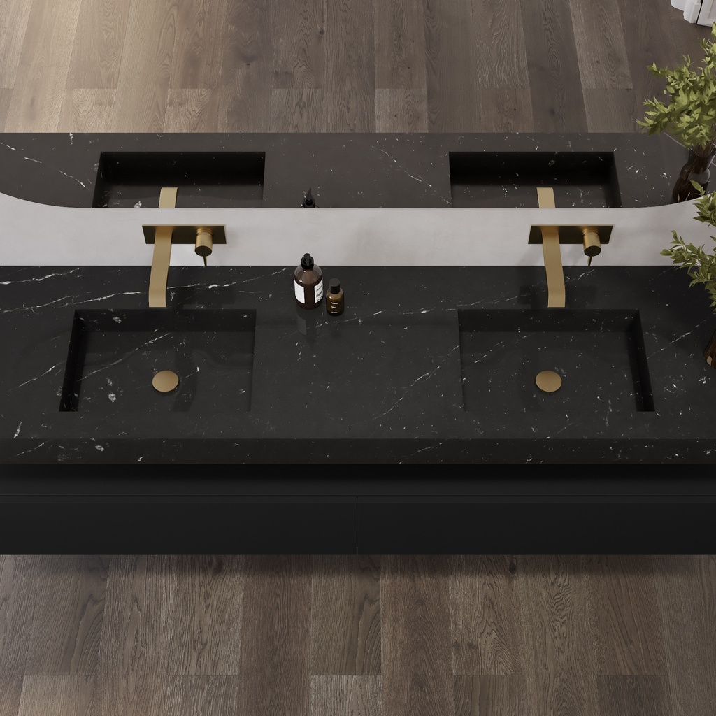 Andromeda Slim Marble Double Wall-Hung Washbasin Marquina Marble Top View