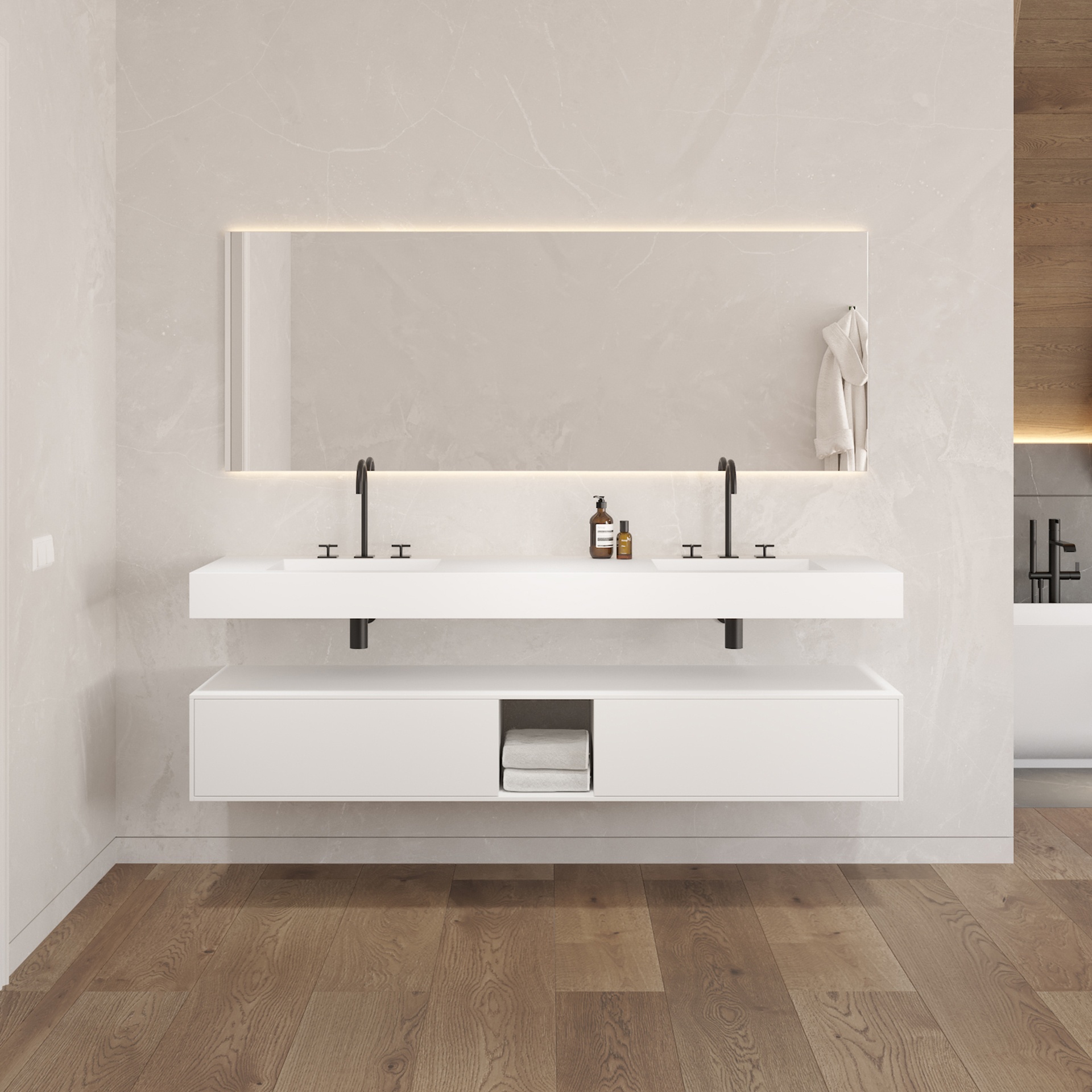 Artemis Classic Edge - Mobile da bagno, 2 cassetti allineati - 1 scaffale  - dimensione Luxe