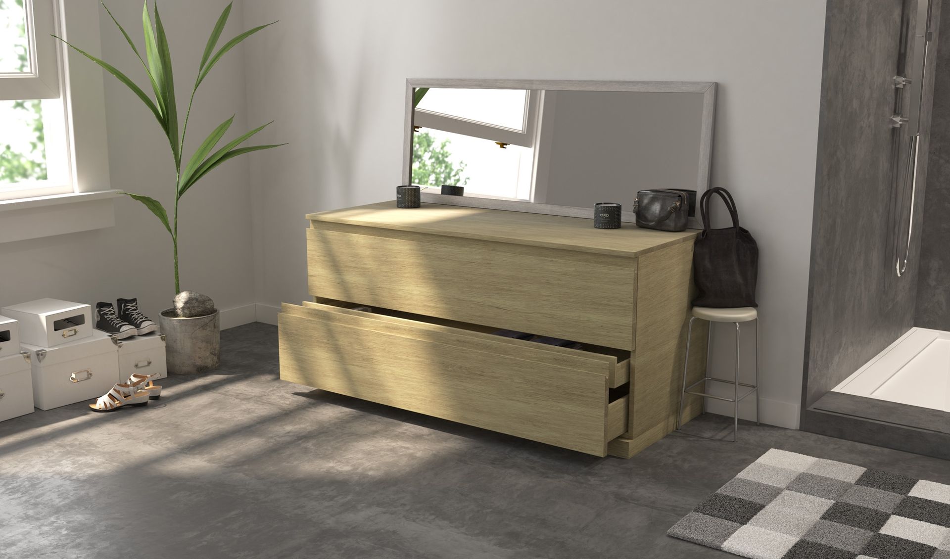Gaia Wood Freestanding Solid Oak Bathroom Cabinet - 2 drawers