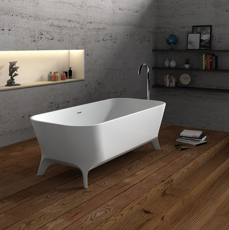 Lofty White Freestanding Solid Surface Bathtub