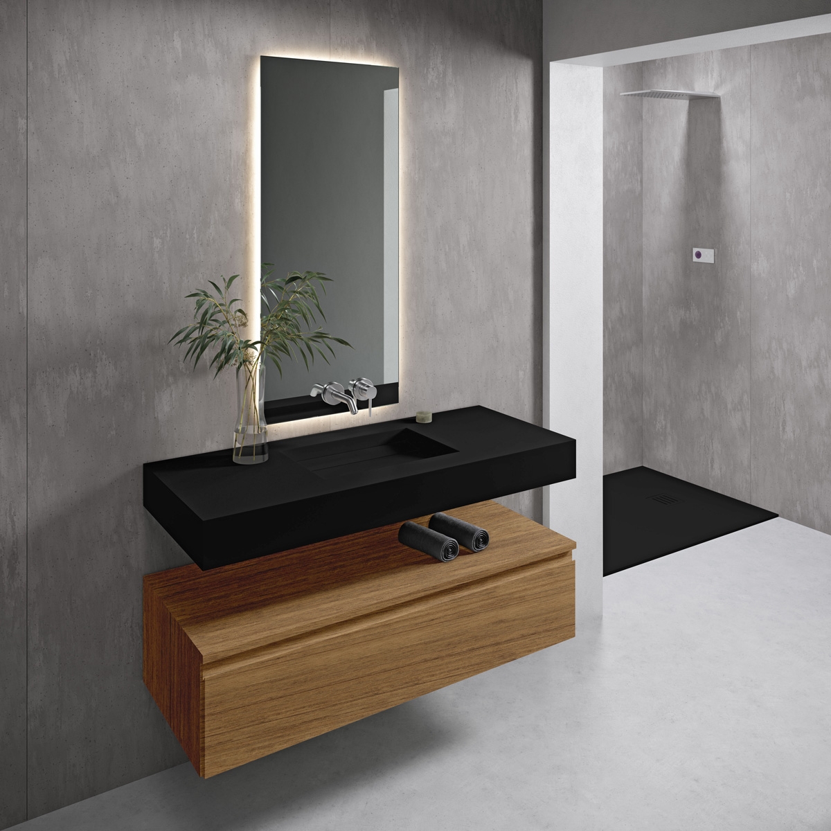 Alabama Wall Mounted washbasin in Corian® Colour Deep Nocturne