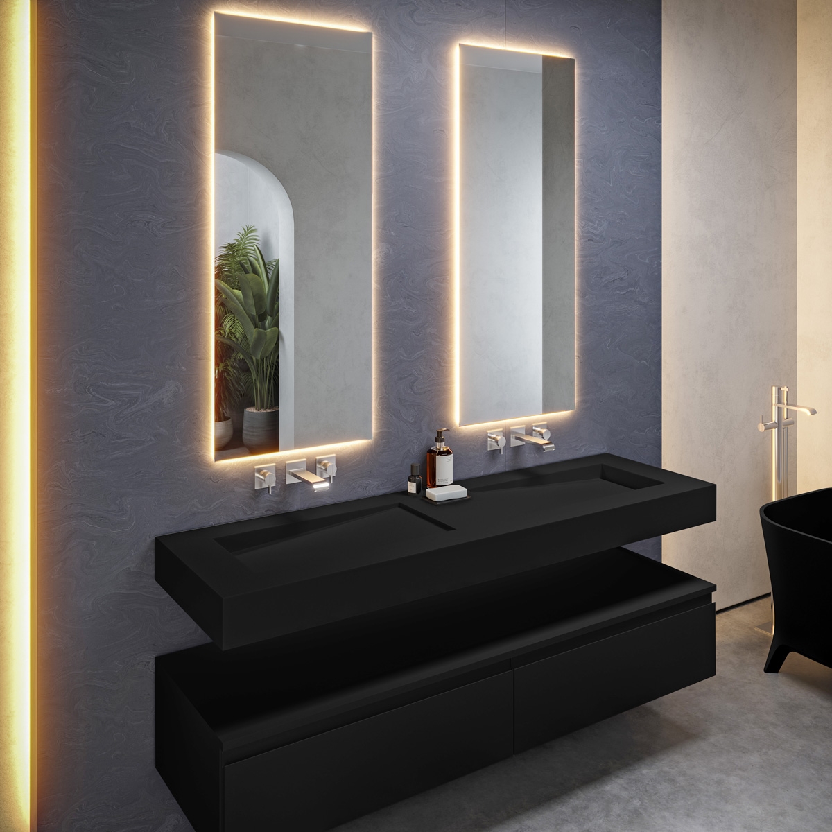 Canada Wall Mounted Washbasin in Corian® Colour Deep Nocturne