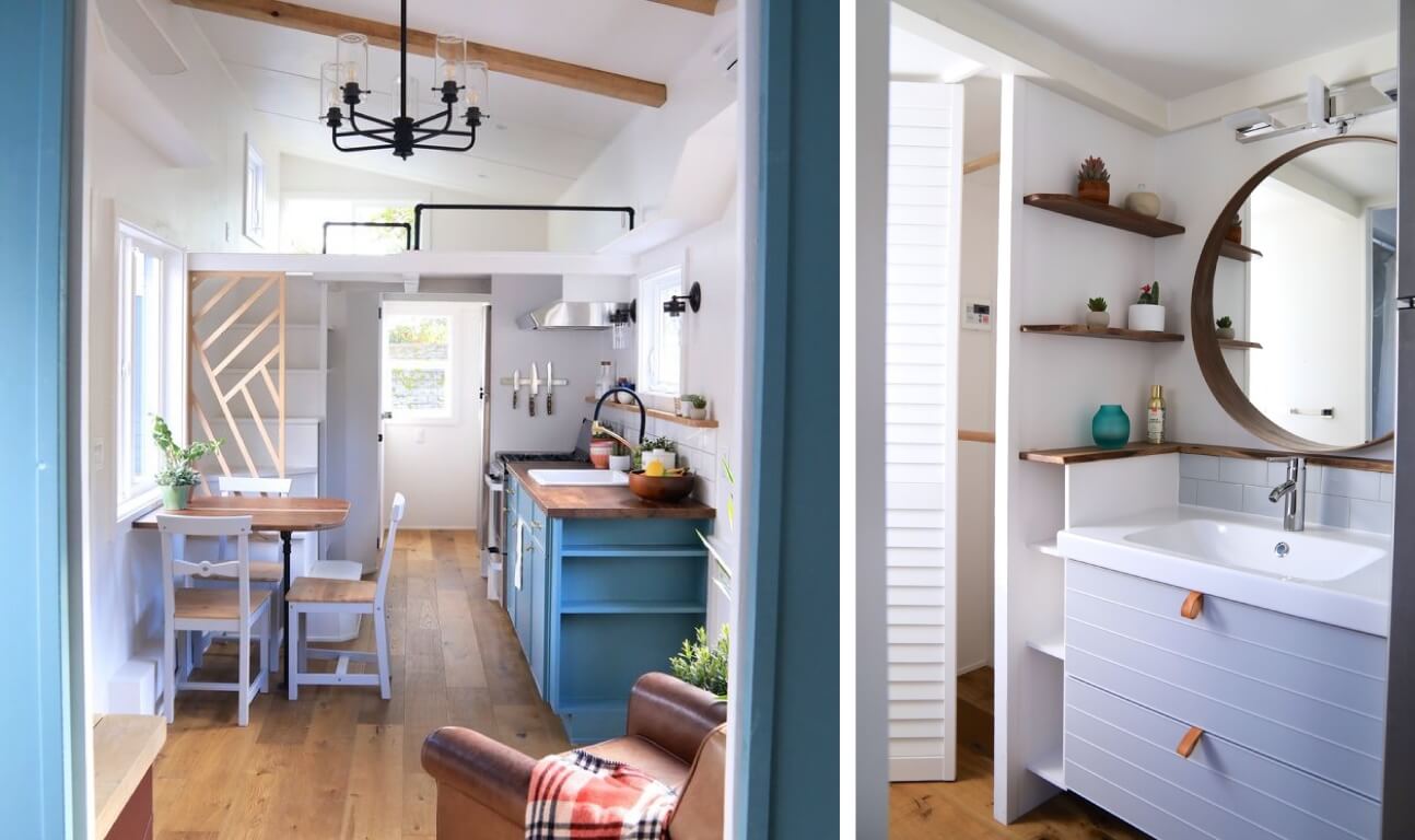 Clever storage in the bathroom of this lovely tiny house by Handcrafted Movement