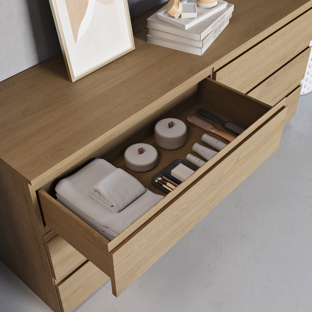 Gaia Wood Freestanding Solid Oak Bathroom Cabinet - 6 drawers