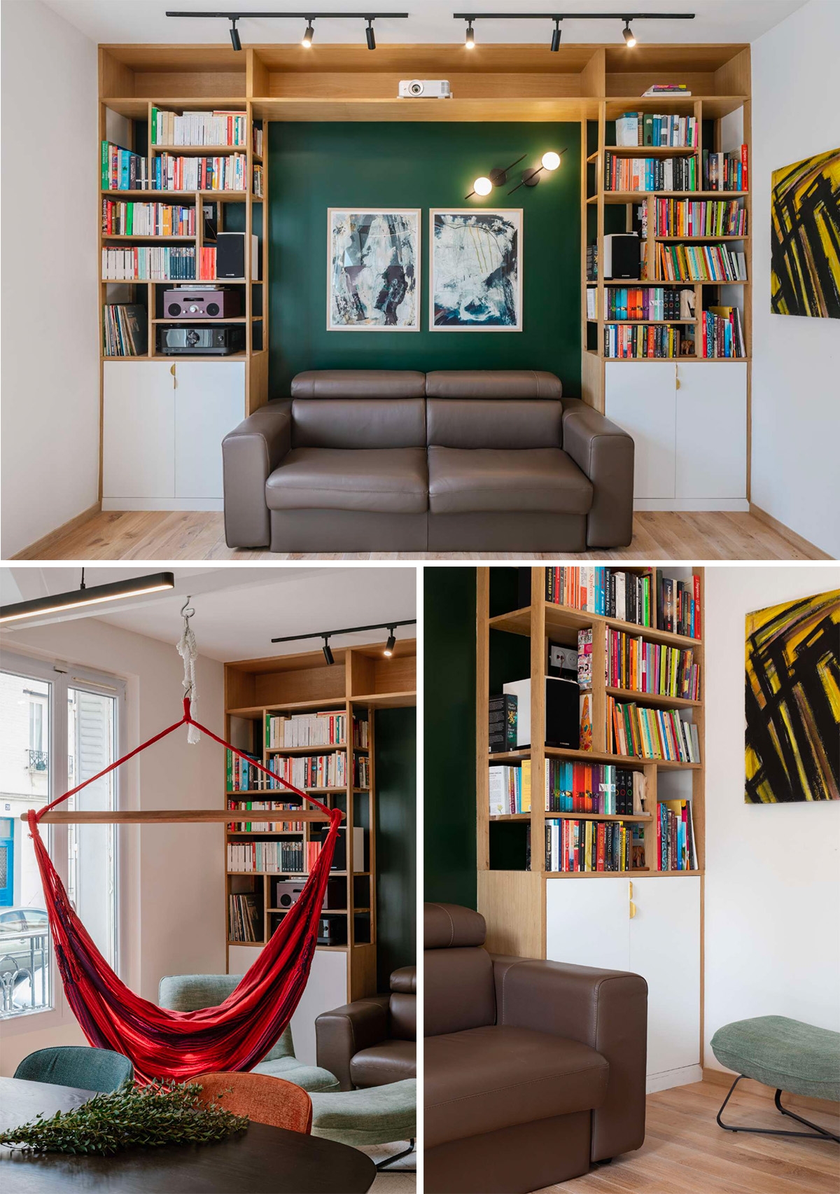 Atelier Varenne imagined a way to make the family’s vast collection of books find their place amidst an architecture of contrasting forms and simplicity of materials