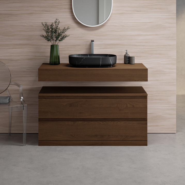 Marble Sink with Wood Vanity by Riluxa