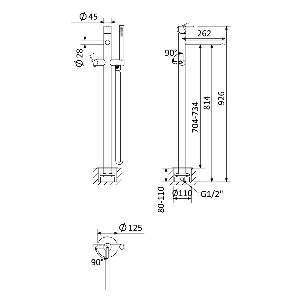 Floor-Mounted Single Lever Bathtub Tap - 1679801 Bruma