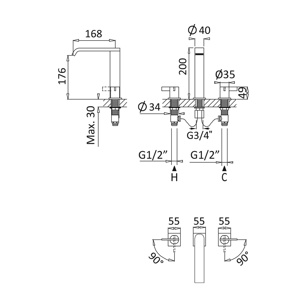 Deck-Mounted Washbasin Tap - 1682501 Bruma