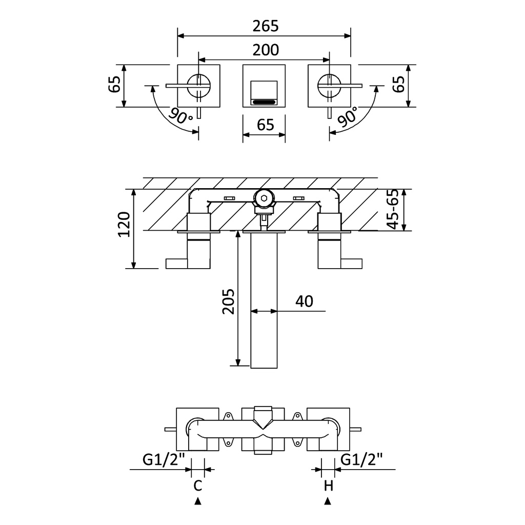 Wall-Mounted Washbasin Tap 3 Hole - 1682401 Bruma