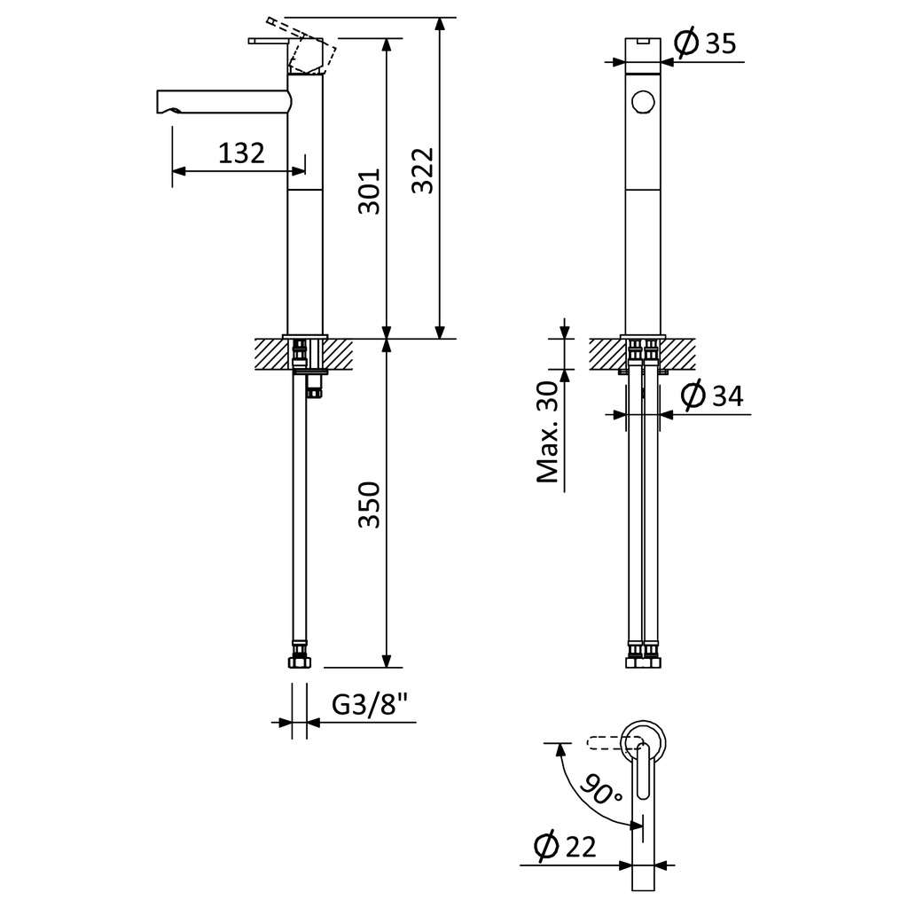 Deck-Mounted Single Lever Washbasin Tap - 1679001 Bruma