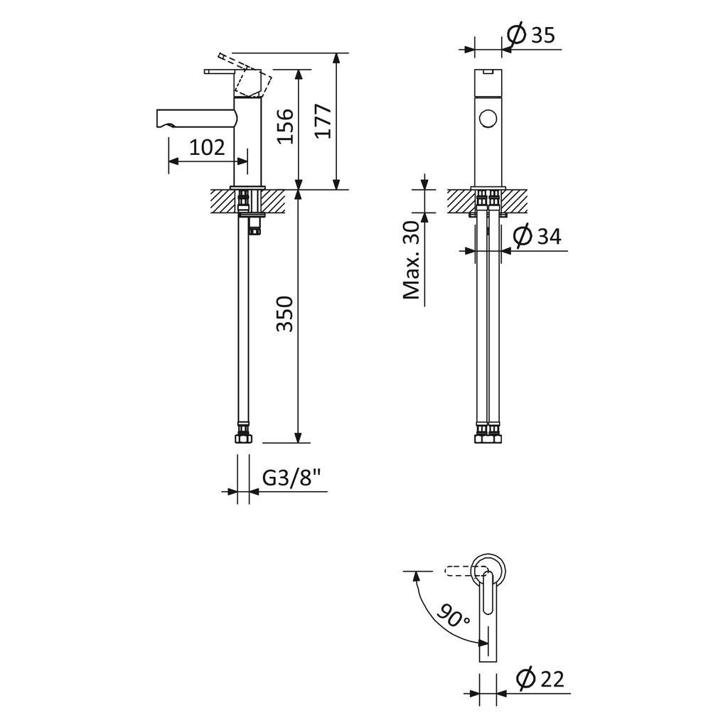 Deck-Mounted Single Lever Washbasin Tap - 1678101 Bruma