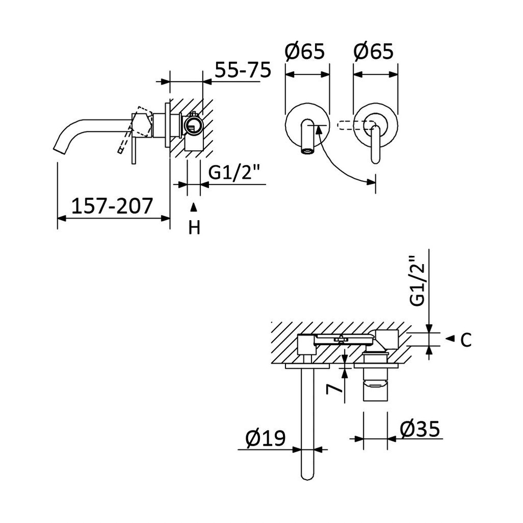 Wall-Mounted Washbasin Tap - 1678401 Bruma