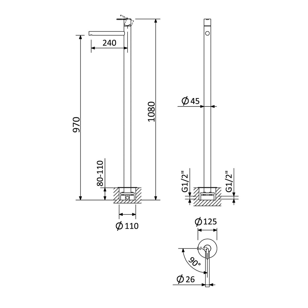 Floor-Mounted Single Lever Bathtub Tap - 1679401 Bruma