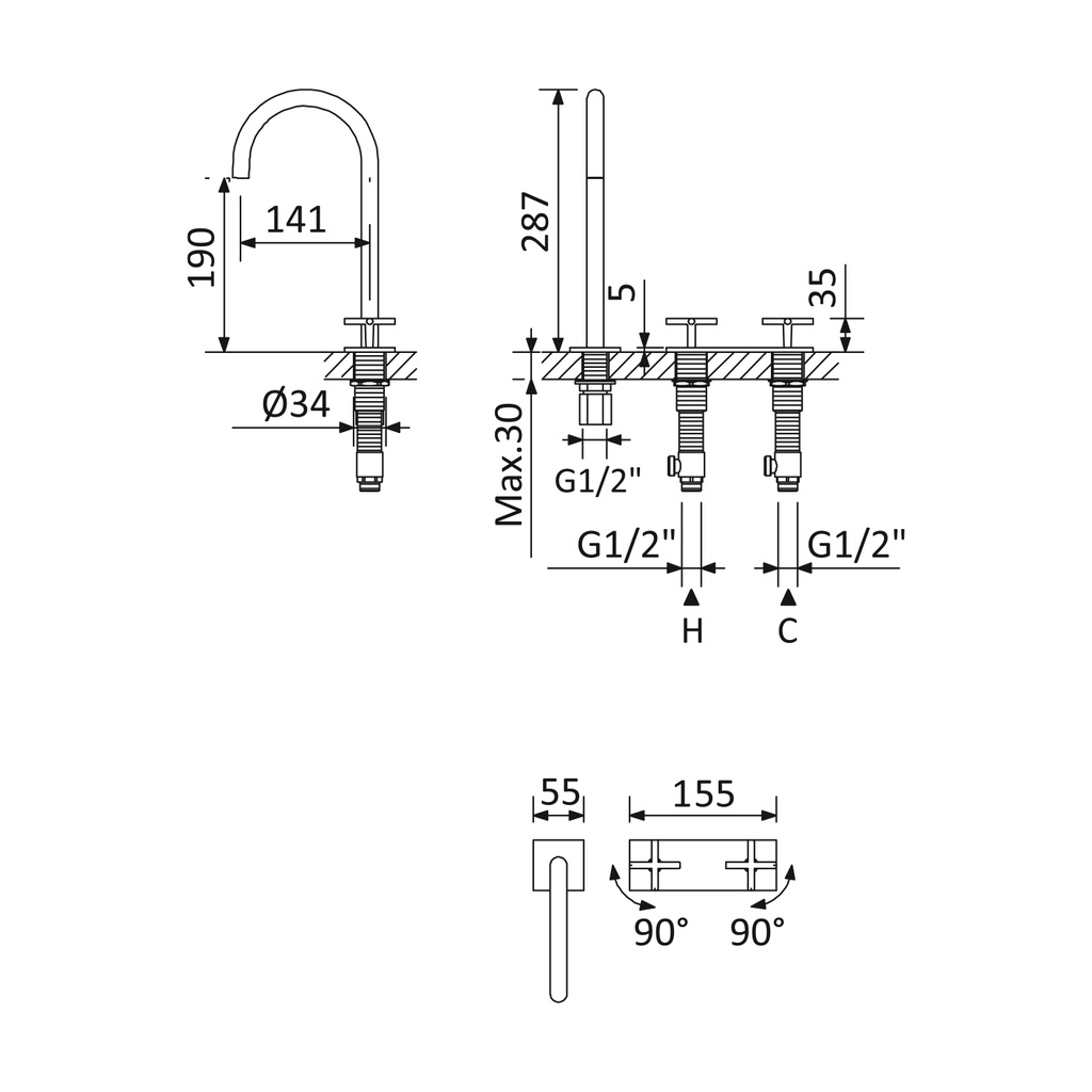 Deck-Mounted Washbasin Tap - 1062300 Bruma