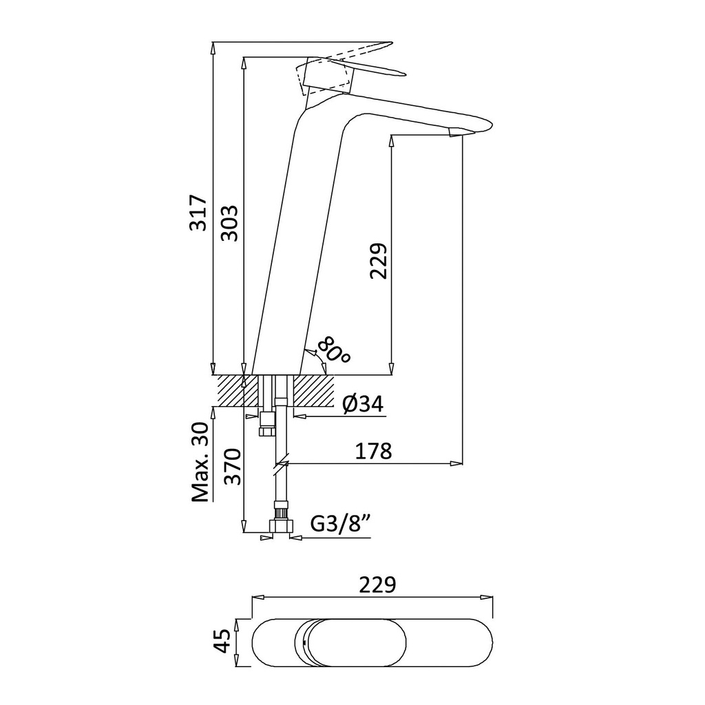 Deck-Mounted Single Lever Washbasin Tap - 1122100 Bruma