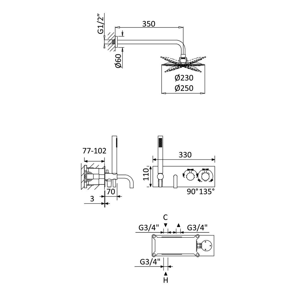 Wall-Mounted Single Lever Shower Tap - 1383101 Bruma