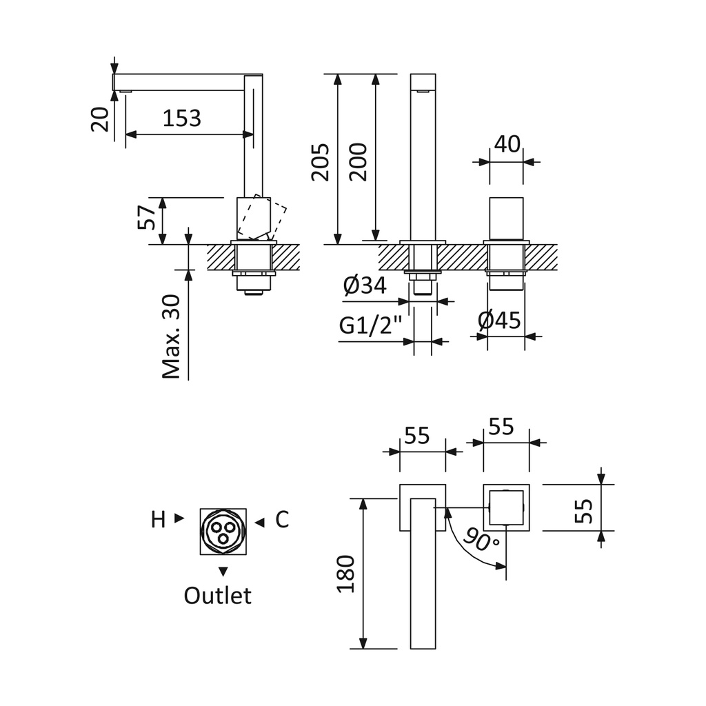 Deck-Mounted Washbasin Mixer - 3017802 Bruma TD