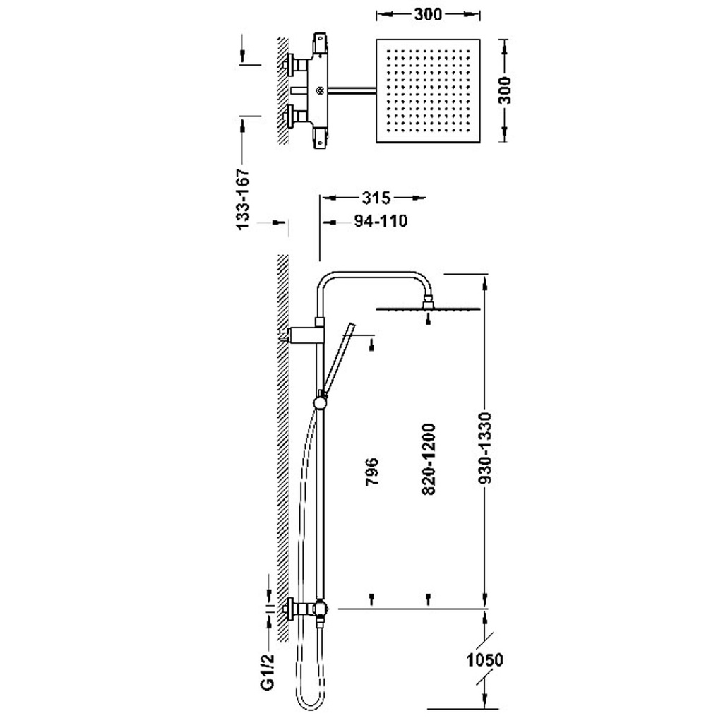 Thermostatic Wall-Mounted Shower Tap - 19039307 Tres TD