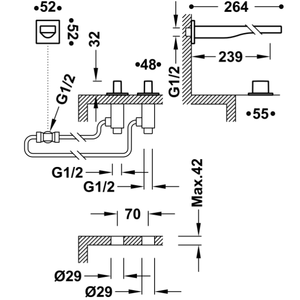Wall-Mounted Dual Lever Washbasin Tap - 20223901 Tres td