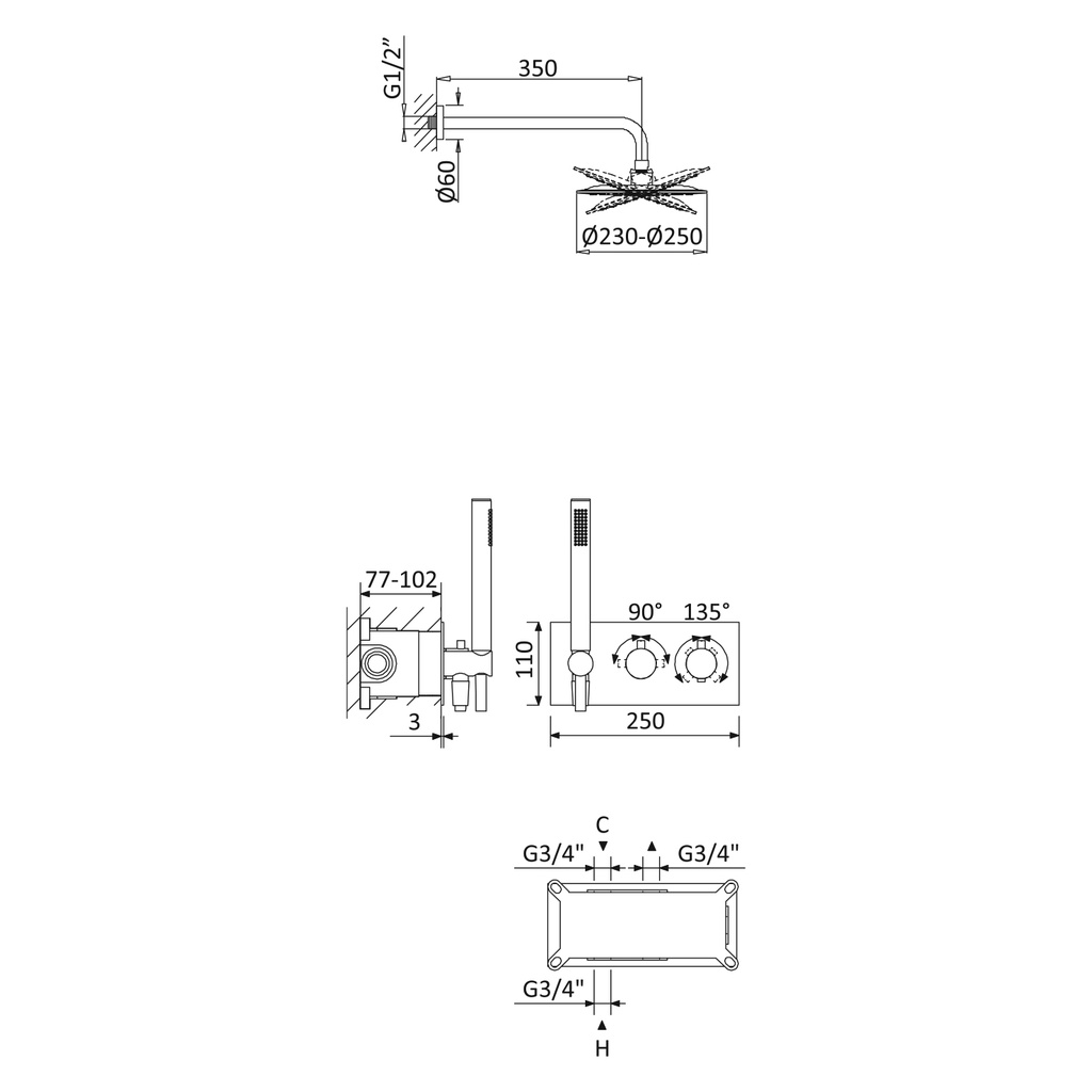 Concealed Single Lever Shower Tap - 1385902 Bruma td