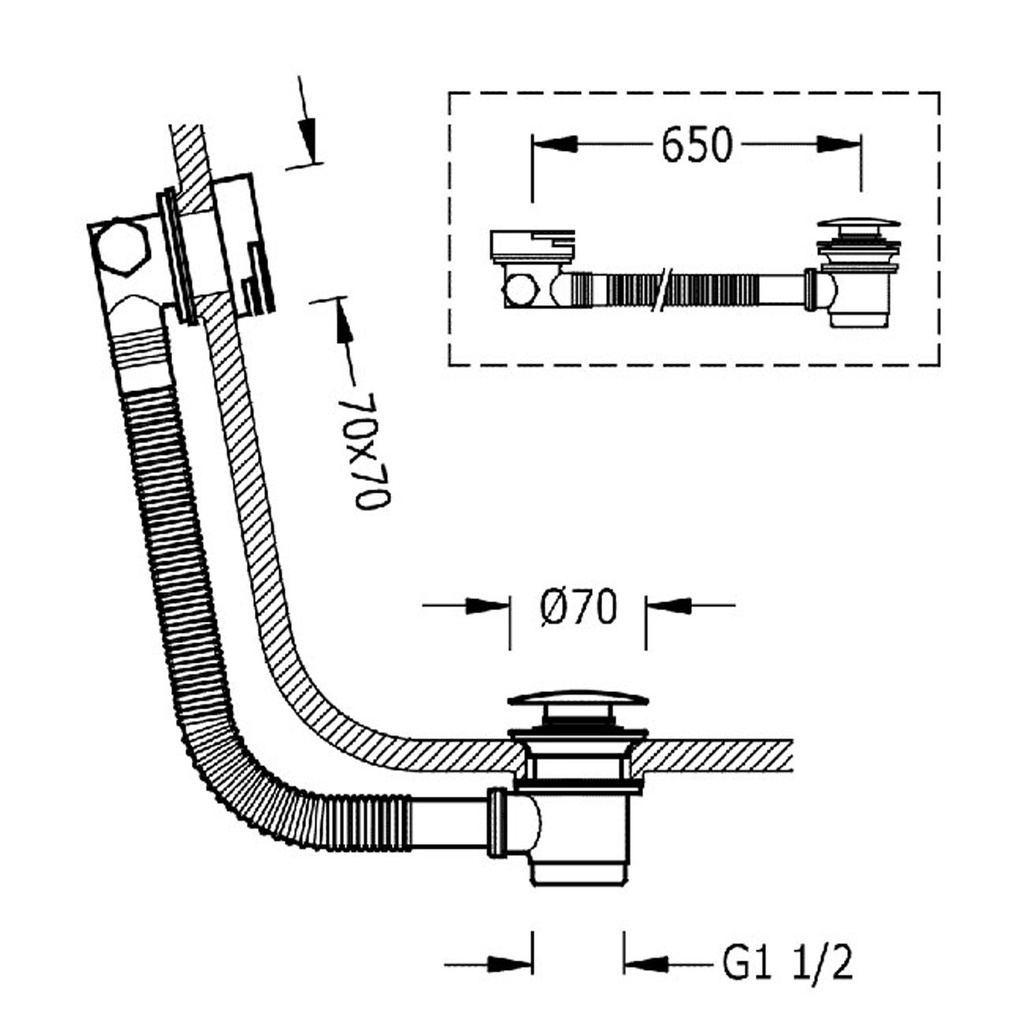 Bath Drain and Square Cascade Filling Valve with Overflow Drain - 13453440 Tres td