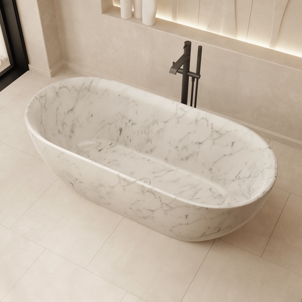 Zurich Freestanding Marble Bathtub Bianco Carrara 170 carrara Side