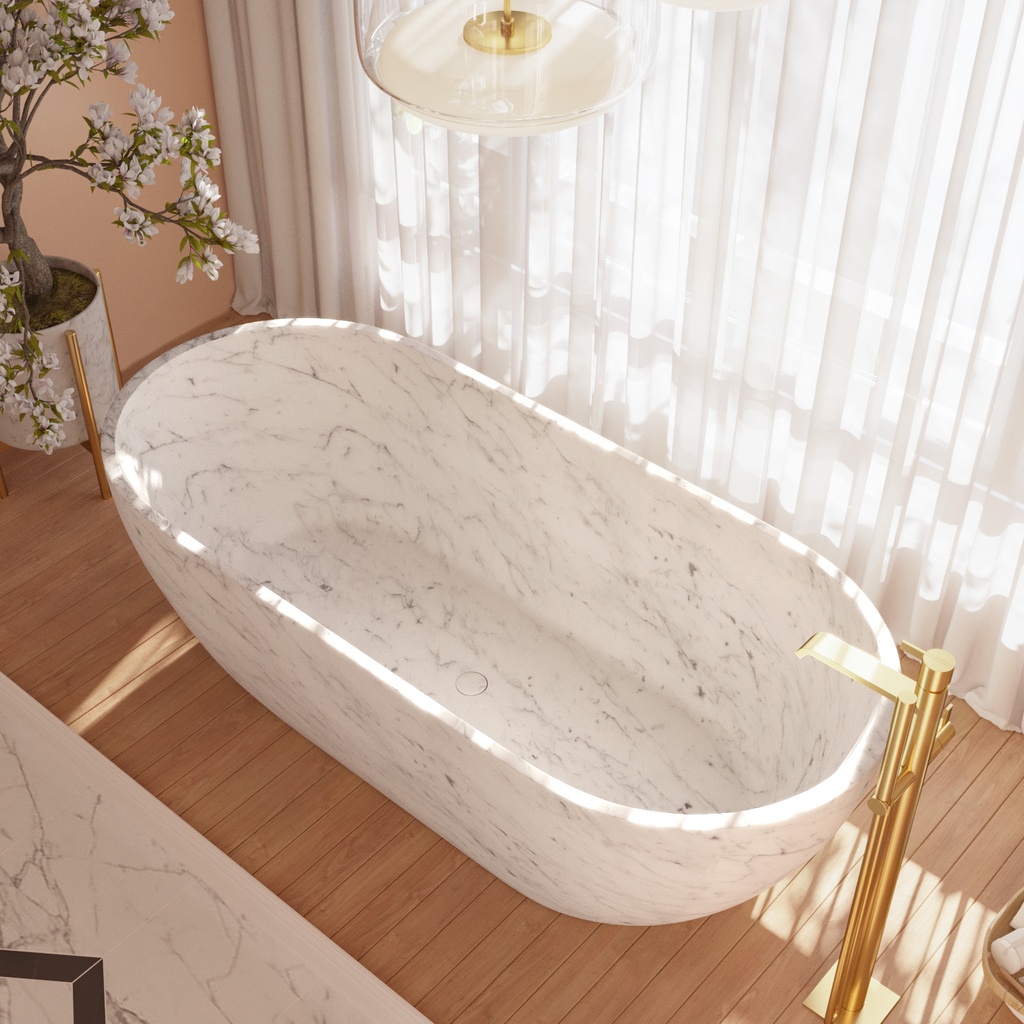 Zurich Freestanding Marble Bathtub Bianco Carrara 170 carrara Side