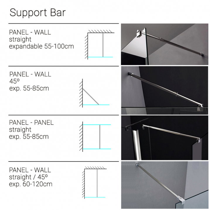Screen Fixed Shower Panel Support Bar