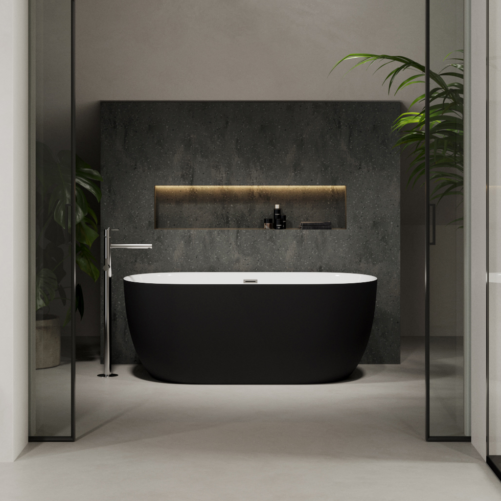 Wezen Freestanding Bathtub 150 Black White Matt Front