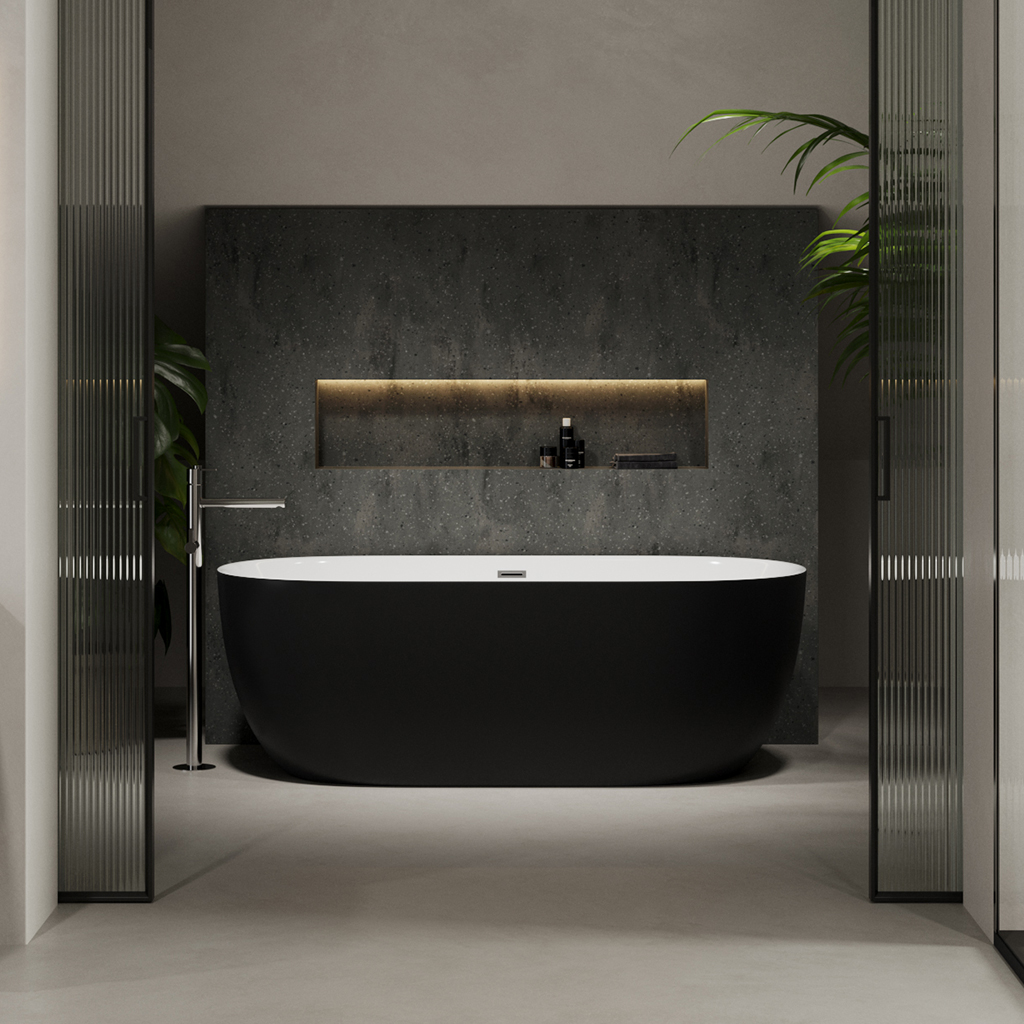 Wezen Freestanding Bathtub 170 Black White Matt Front