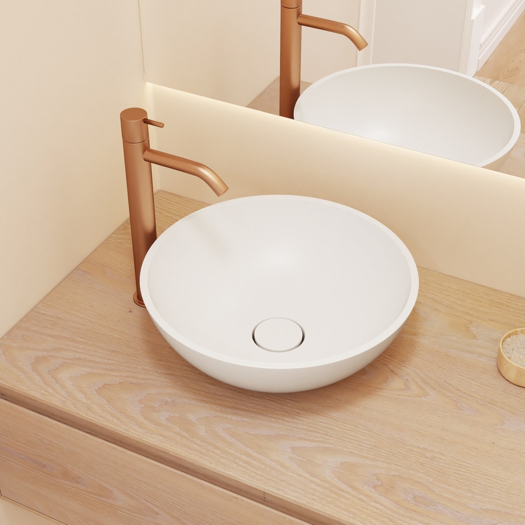 Rigel Corian® Countertop Washbasin - 38cm Glacier White Side