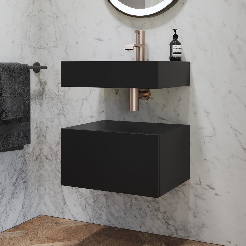 Gaia Corian® Bathroom Cabinet | 1 Drawer · Mini Deep Nocturne Side View