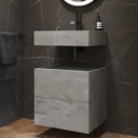 Gaia Corian® Bathroom Cabinet | 2 Stacked Drawers · Mini Ash Aggregate Push Side View