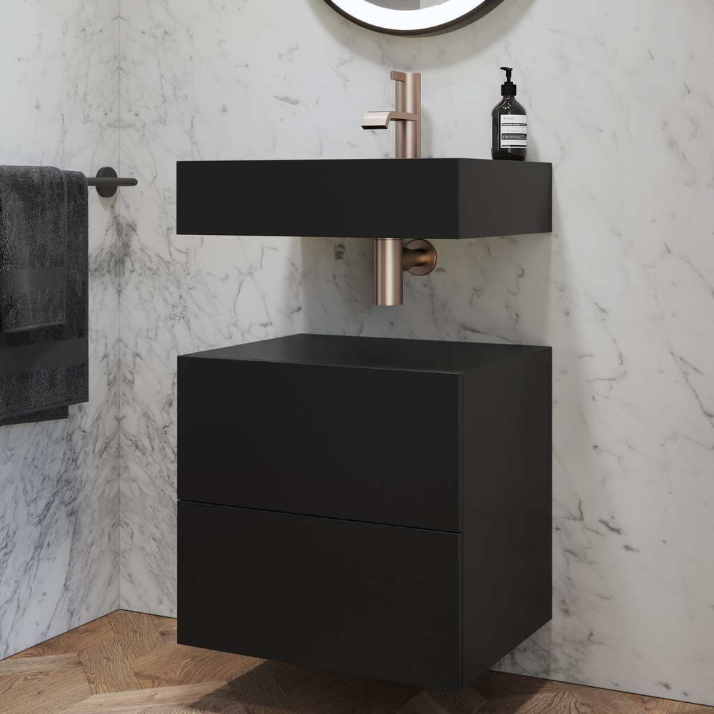 Gaia Corian® Bathroom Cabinet | 2 Stacked Drawers · Mini Deep Nocturne Push Side View
