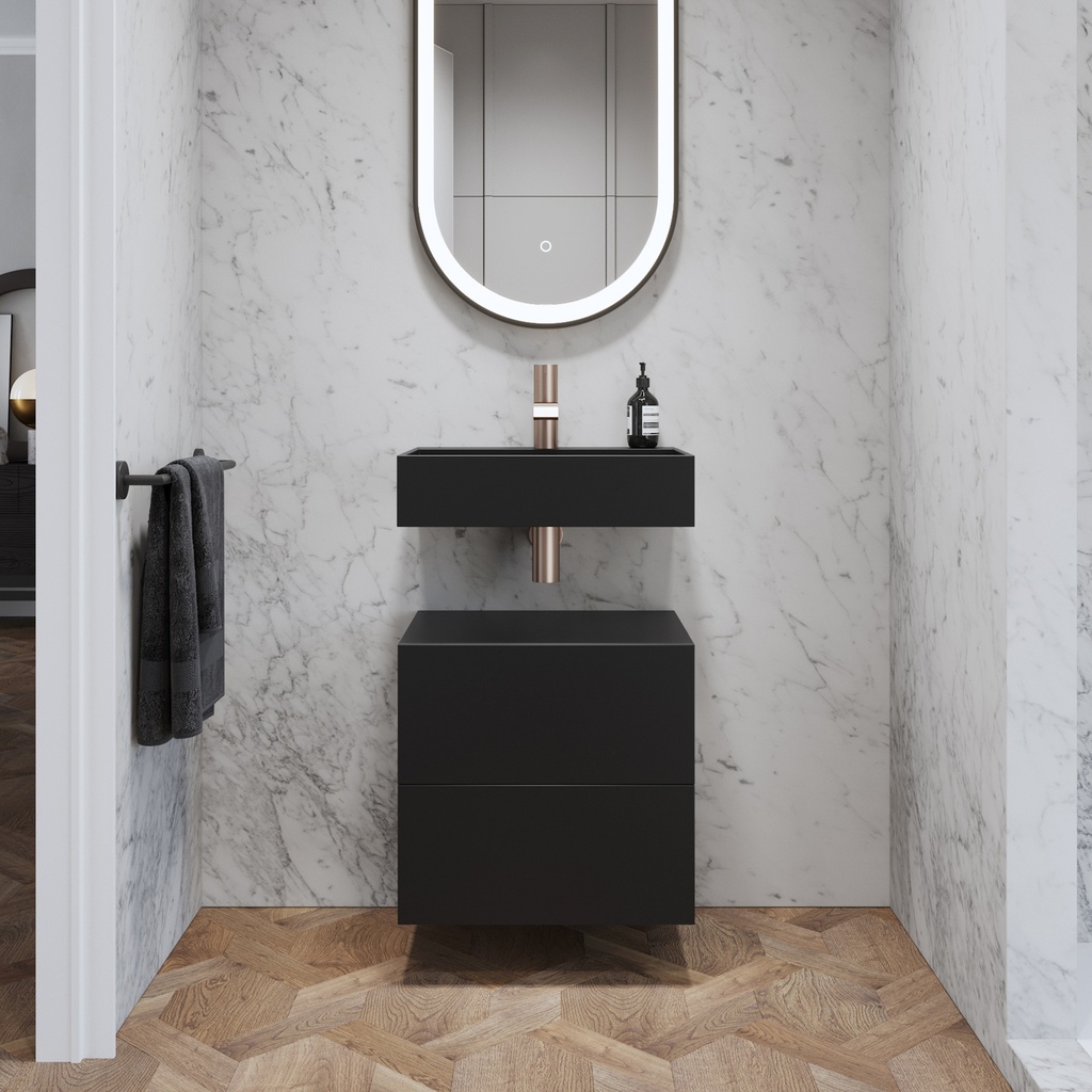 Gaia Corian® Bathroom Cabinet | 2 Stacked Drawers · Mini Deep Nocturne Push Front View