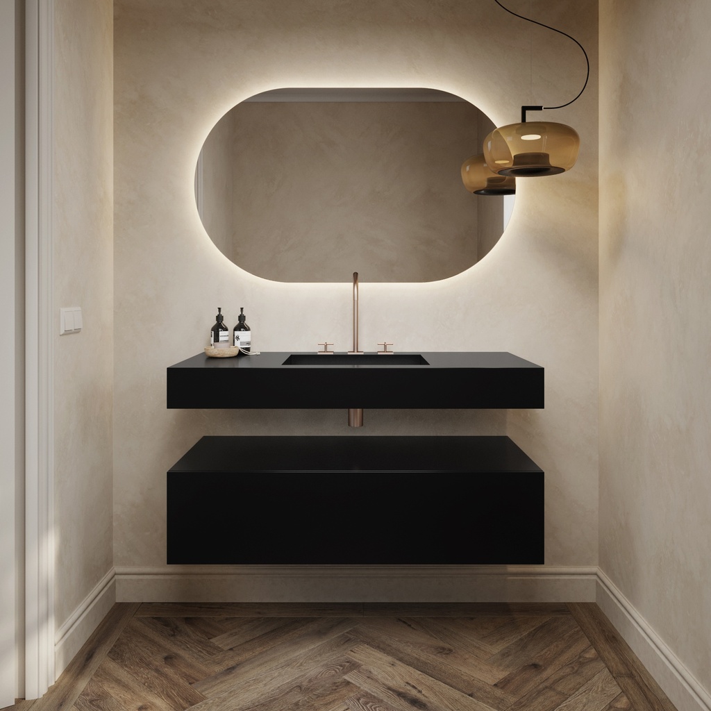 Gaia Corian® Bathroom Cabinet | 1 Drawer · Deep Nocturne Front View