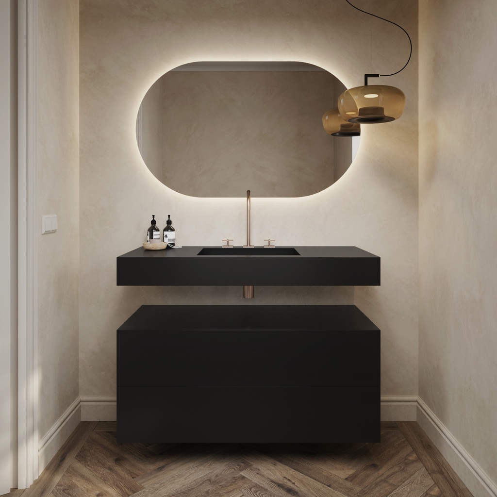Gaia Corian® Bathroom Cabinet | 2 Stacked Drawers · Deep Nocturne Push Front View