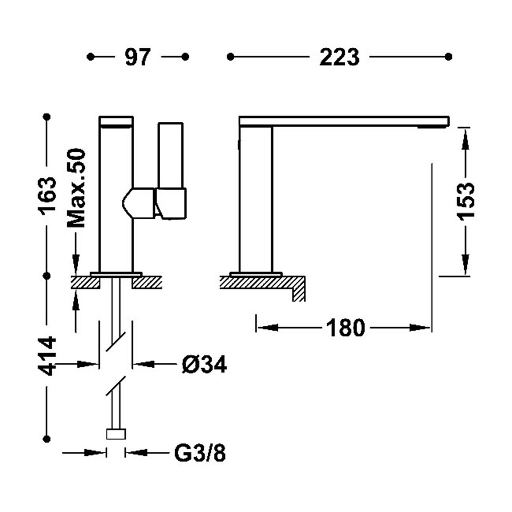 Deck-Mounted Single Lever Washbasin Tap - 21120501 Tres TD