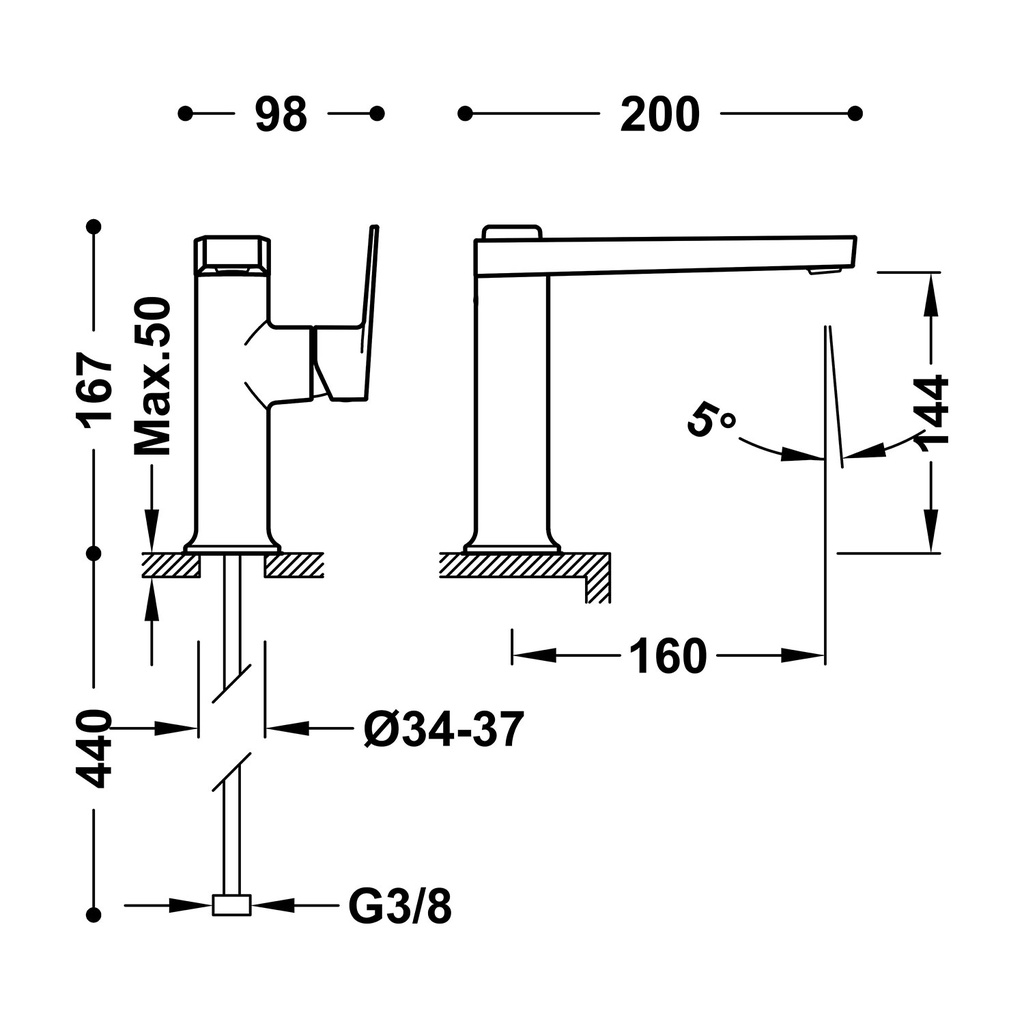Deck-Mounted Single Lever Washbasin Tap - 22144701 Tres TD