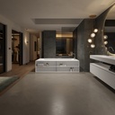 Aquila Bespoke Freestanding Bath in Corian® with Built-in Shelving Overview