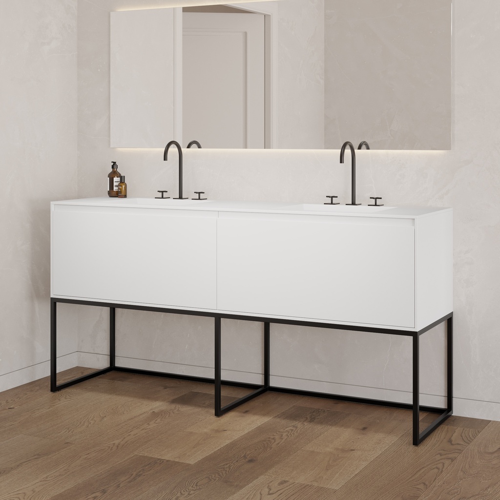 Gaia Classic Edge Freestanding Vanity Unit with Corian® Basin | 2 Aligned  Drawers White Std Drawer Side View