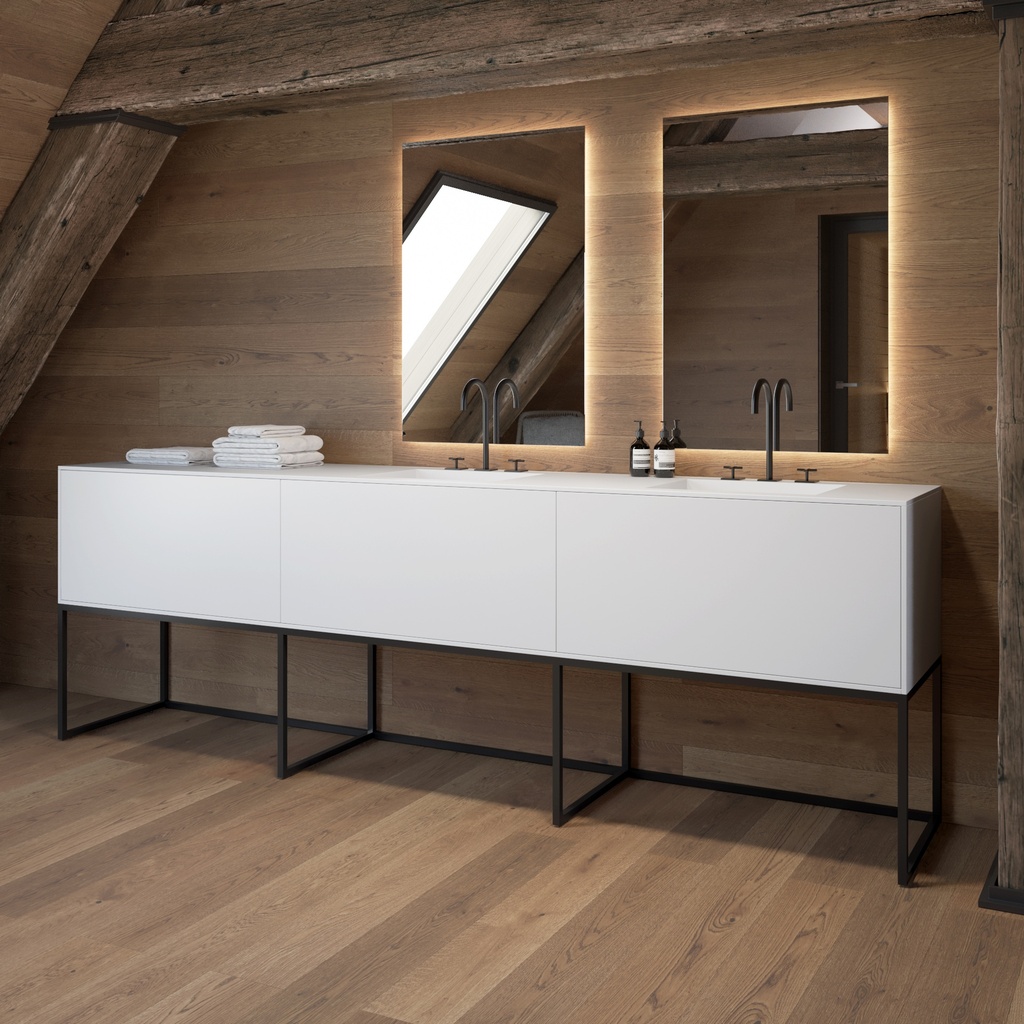 Gaia Classic Edge Freestanding Vanity Unit with Corian® Basin | 3  Drawers White Push Side View