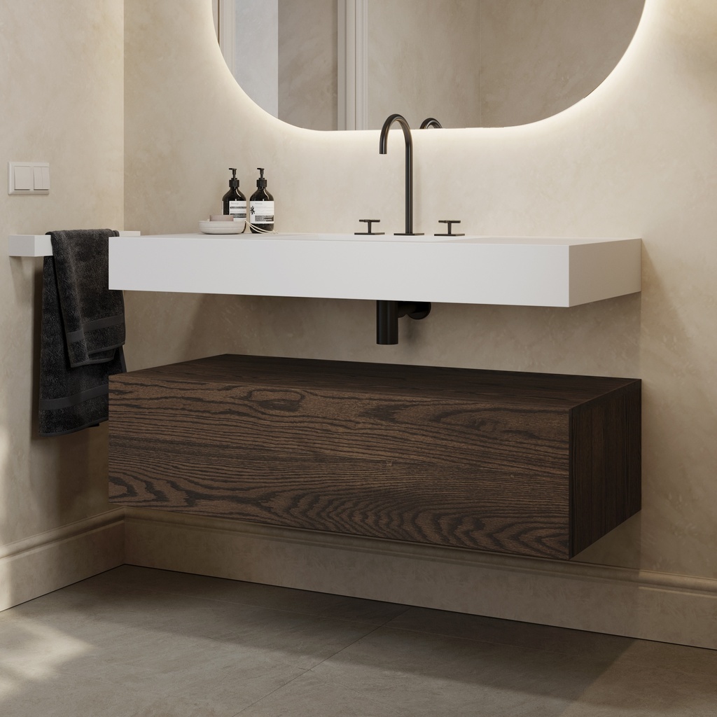 Gaia Wood Bathroom Cabinet 1 Drawer Dark Push Side View