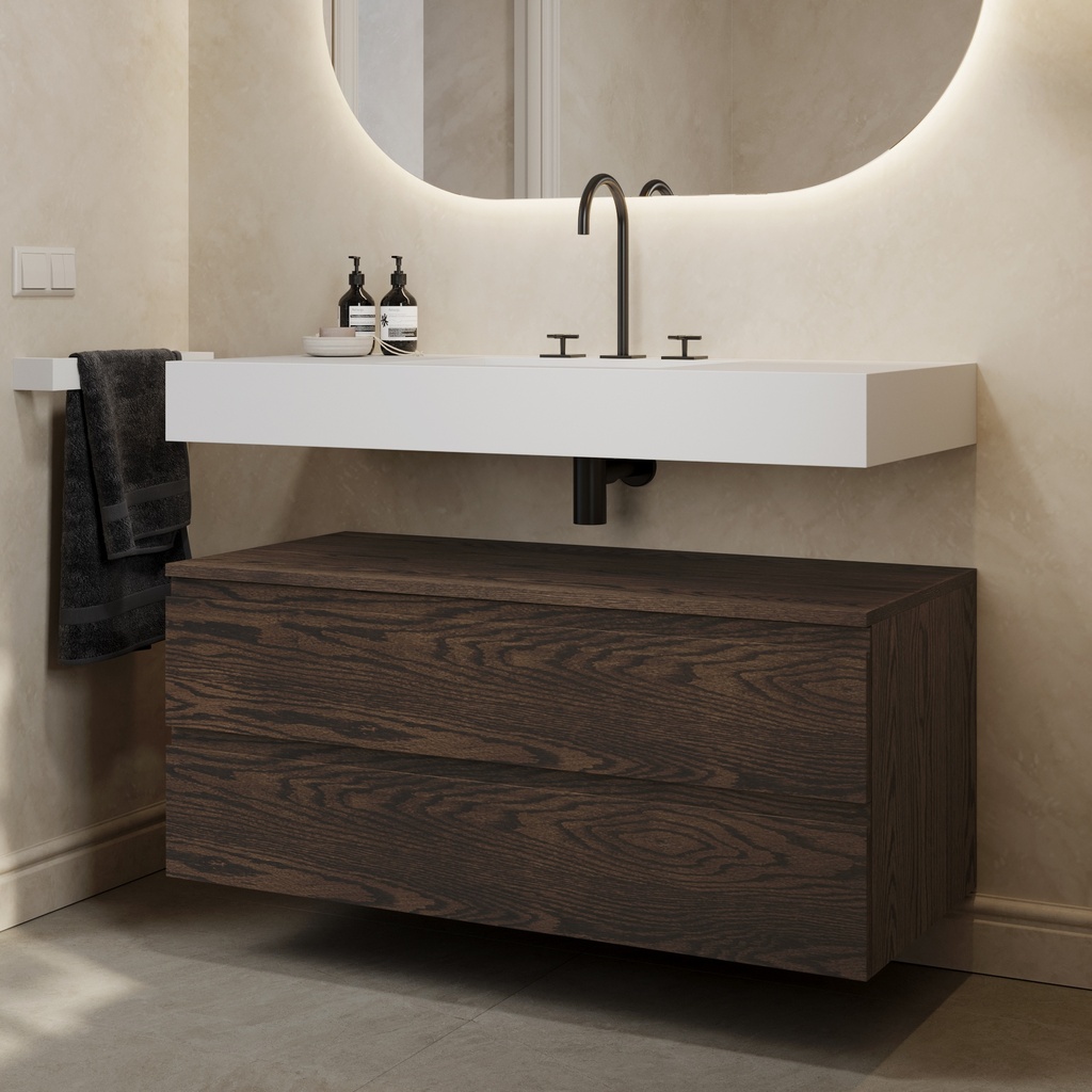 Gaia Wood Bathroom Cabinet 2 Stacked Drawers Dark Std handle Side View
