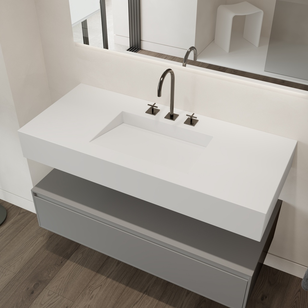 Armony Silestone Single Wall-Hung Washbasin Blanco Zeus Side View