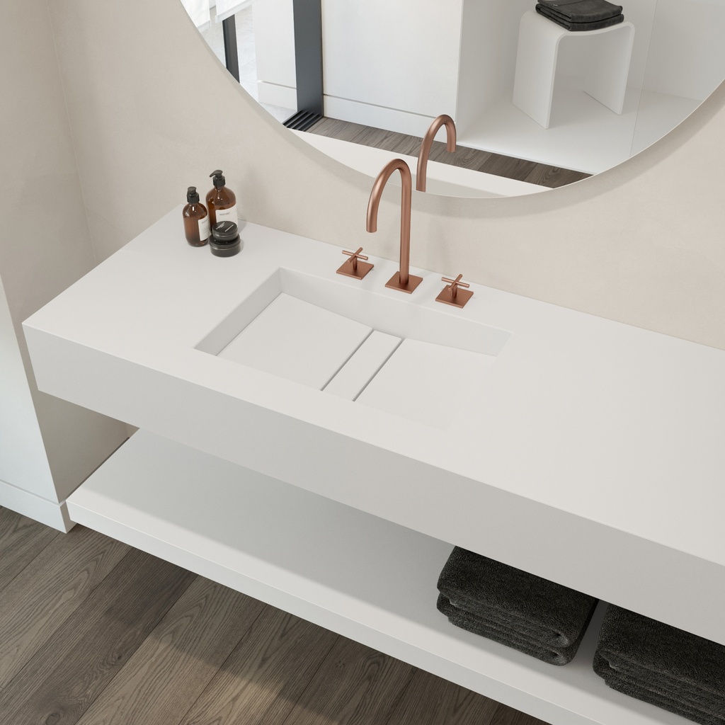 Reflection Silestone Single Wall-Hung Washbasin Blanco Zeus Side View