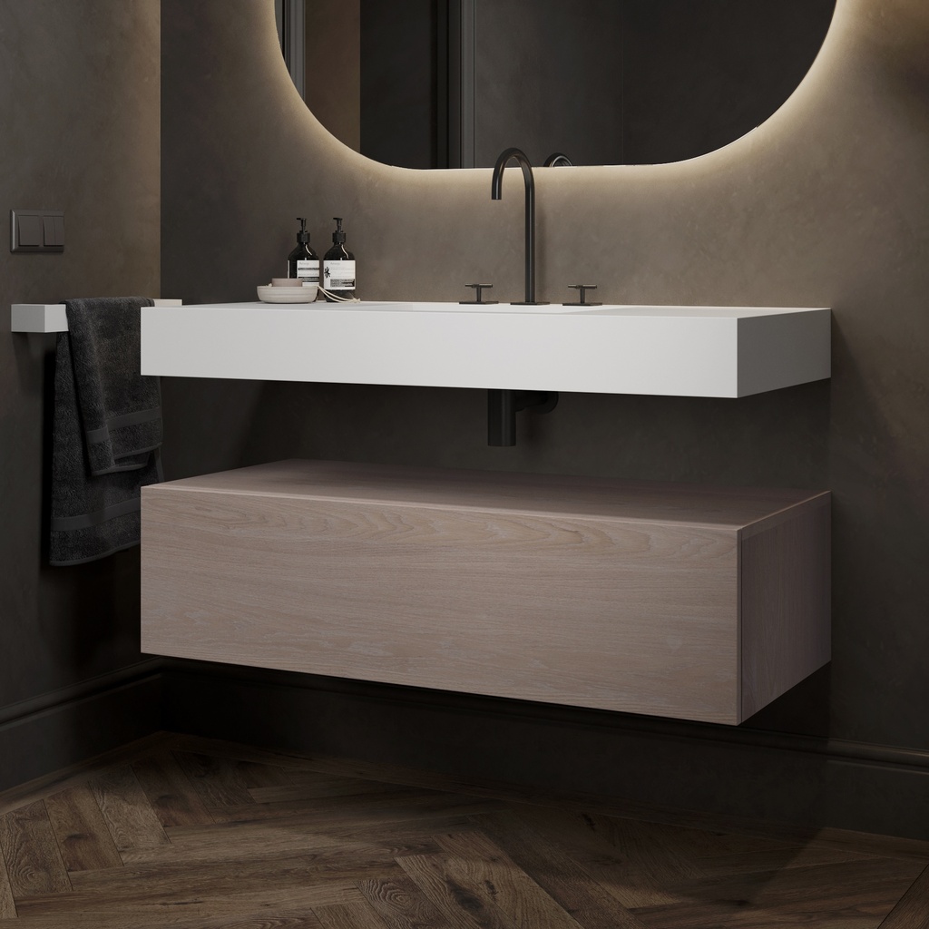 Gaia Wood Bathroom Cabinet 1 Drawer Light Push Side View