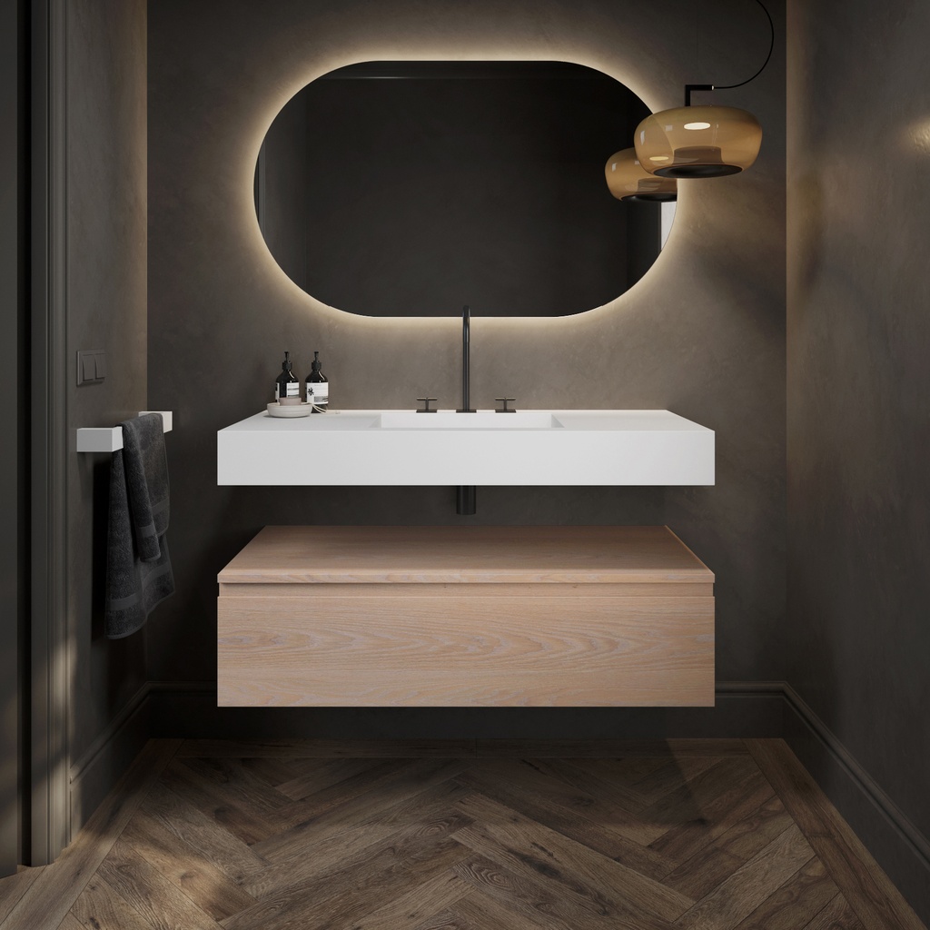 Gaia Wood Bathroom Cabinet 1 Drawer Light Std handle Front View