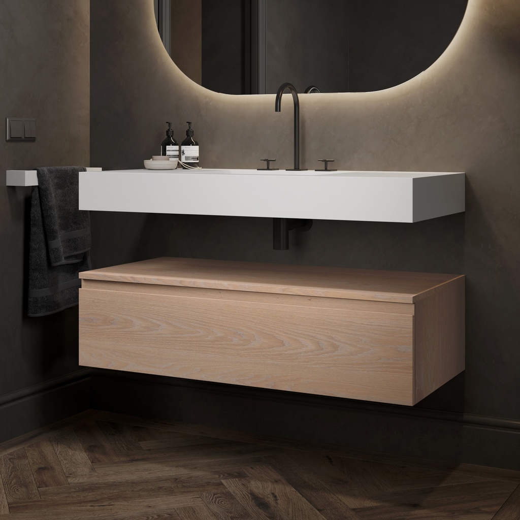 Gaia Wood Bathroom Cabinet 1 Drawer Light Std handle Side View