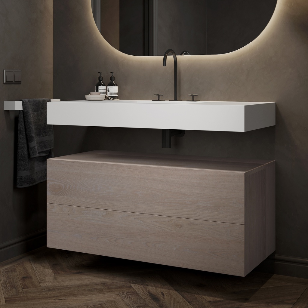 Gaia Wood Bathroom Cabinet 2 Stacked Drawers Light Push Side View